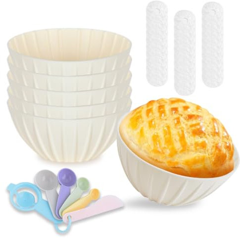 6 Pcs Silicone Bread Proofing Baskets 5 Inch Collapsible Sourdough Baking Basket Round Proofing Bowl with Measuring spoon and 30 pcs Bowl Covers Sourdough Bread Baking Supplies for Home Bakers(Beige)