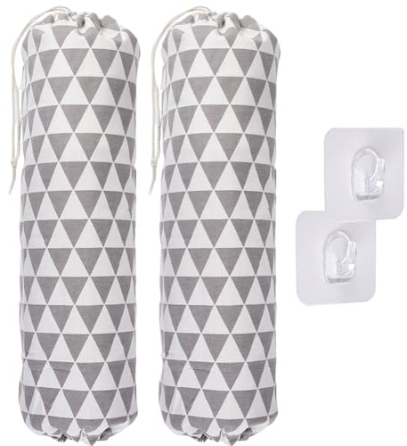 craspire 2 Support de Sac en Plastique Gris Clair avec 2 Crochets Adhésifs Support Mural en Toile Organisateur de Sacs en Plastique Cordon de Serrage Grand Distributeur de Conteneurs D'Épicerie