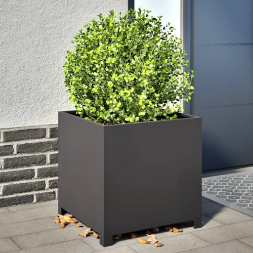 IKAYAA Jardinera Exterior 50 x 50 x 50 cm Arriate Cuadrado Metal Macetas Exterior Jardinera Cuadrada para Cultivo de Plantas en Exterior Patio Terraza Acero/Negro