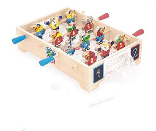 Janod - Mini Wooden Table Football for Children - Ice Hockey Theme - Develops Exchange and Sharing - from 3 Years Old - J03367