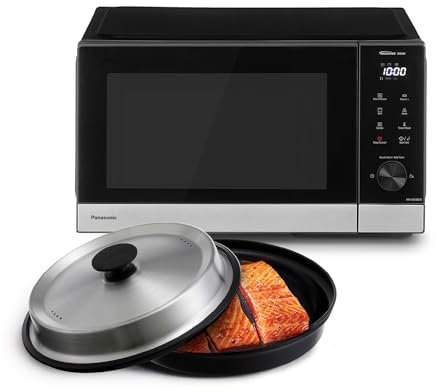 Panasonic NN-GD39QSEPG 29L Horno microondas parrilla de acero inoxidable con plato de vapor, 1000W, descongelación automática, rueda y accesorios