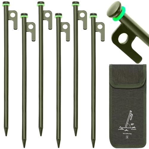 6 Stück Heringe Zelt, Heringe Erdnägel Stabil, 20cm Zeltheringe Sturmsicher, Camping mit Aufbewahrungstasche, Erdnägel Mit Im Dunkeln Leuchten Ring, für Harte Böden, Wald, Wiesen