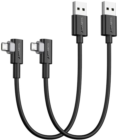 SUNGUY Micro USB Kabel 90 Winkel 0.3m, 2 Stück USB auf Micro USB Ladekabel USB 2.0 Datenübertragung Kompatibel mit Galaxy S7 Edge S6 S5, Moto E6 5 4, Xperia Z5, Kindle Fire, LG