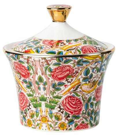 Dowbom - Azucarero con tapa y cuchara, maceta de porcelana con patrón de flores, recipiente para condimentos (rojo)