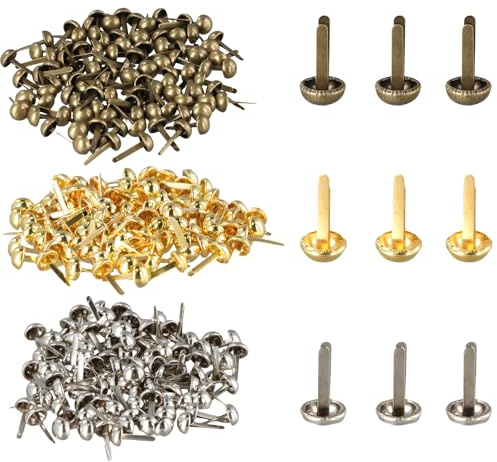 300 Pcs Split Pins, Metal Paper Fasteners Mini Brads, Paper Fasteners Split Pins, Round Head Clips, for Paper Craft, DIY Stamping, Scrapbooking, Office Household Supplies (Gold, Silver, Bronze)