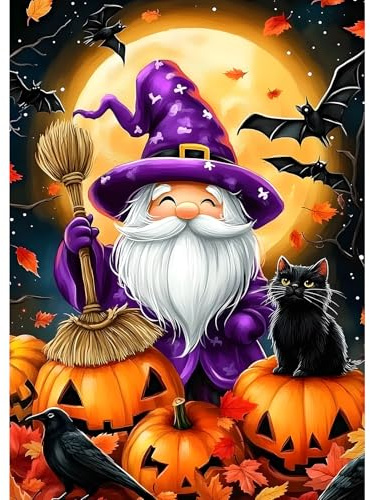 MXJSUA Halloween Zwerg Kürbisse Katze Diamond Painting Erwachsene, 5D Diamant Painting Bilder Anfänger, DIY Runder Vollbohrer Diamanten Malerei Stickerei Kreuzstich Geschenke Home Wand Dekor 30x40cm