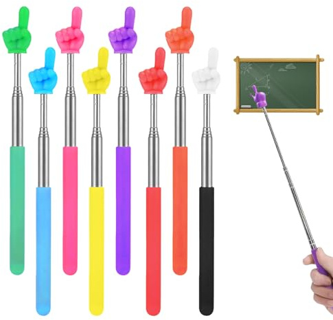 8 Stück Zeigestab Ausziehbar Edelstahl Ausziehbarer Zeigestab Finger Pointer Kinder,17–68cm Stab mit Finger in 8 Farben für Unterricht Vorführungen, Vorträge für Klassenzimmer Persönliche Interaktion