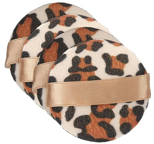 OUNONA Borlas de Polvos Sueltos Tela Aterciopelada Estampado de Leopardo Tamaño Grande Set de 4 para Maquillaje Adecuado para Cumpleaños y Cuidado Facial