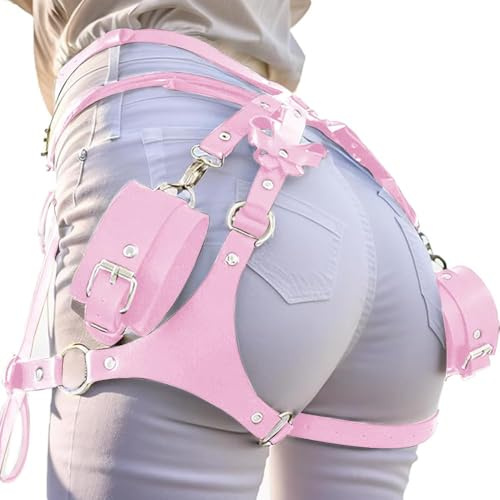 Heavelove Harnais de cuisse punk en cuir synthétique pour femme et fille - Chaîne de taille pour Halloween