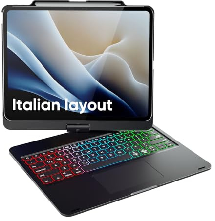 doqo Custodia Tastiera iPad Air 13 & Pro 13/12,9,Trackpad,Rotazione 360°