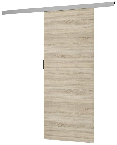 Porta Scorrevole per Interni 86x205 cm Moderna - Pannello Laminato, Sistema Scorrimento Silenzioso, Porta Divisoria Salvaspazio per Soggiorno, Cameretta, Montaggio Dx/Sx PST1 (Rovere chiaro)
