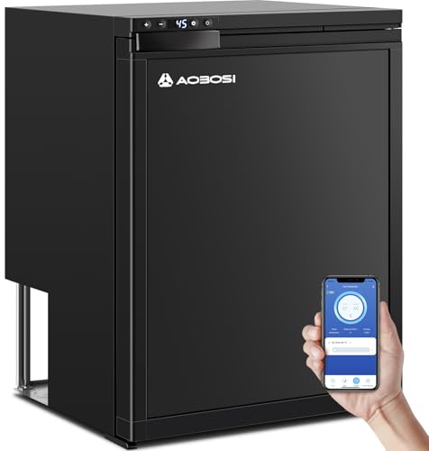AAOBOSI 65L Campervan Fridge, Camping Refrigerator with APP Control, 12V Fridge Freezer for Campervan, Car, Truck, Boat, Motorhome, Travel | Compressor Fridge APP Control, Dual Zone, 12V 24V, for Car Lorry Campervan Boat