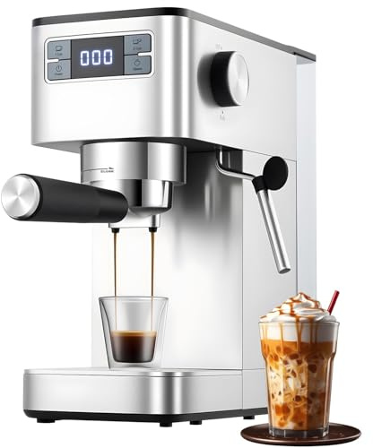 Siebträgermaschine, 20 Bar Kaffeemaschine mit Manometer, Edelstahl Espressomaschine mit Milchaufschäumer, 1,4L-Tank & Digitalanzeige– Halbautomatische Kaffeemaschine Für Cappuccino & Latte Maschine