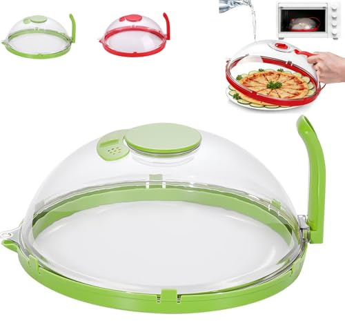Microwave Food Cover with Built-In Steamer, 2-in-1 Microwave Food Cover with Built-In Water Tank & Cool-Touch Handle, Bpa-Free Kitchen Essentials for Reheating, Dishwasher Safe (Green)