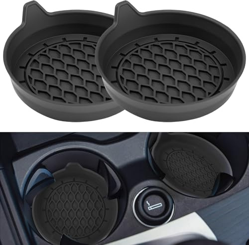 Terilamy 2 Pcs Car Cup Holder Coaster, Universal Non-Slip Silicone Cup Holder Insert, Deep Cup Design Spill Proof Car Coasters, Waterproof Car Interior Accessories for SUV Sedan MPV, 8x3cm Black
