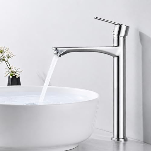 HOMELODY Wasserhahn Bad Hoch Chrom, Bleifrei Waschtischarmatur Bad | Auslauf Höhe 250mm, Einhebelmischer Mischbatterie Waschbecken Bad für Aufsatzbecken, Armatur Badezimmer für Waschtisch