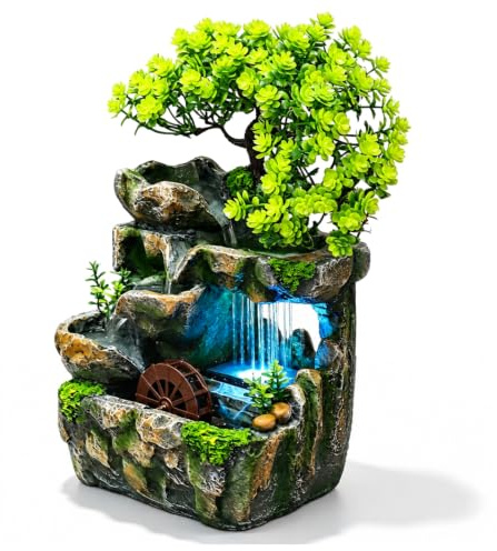 Inomhusfontän vattenfall, 18 x 15 x 30 cm, bordsfontän med LED-