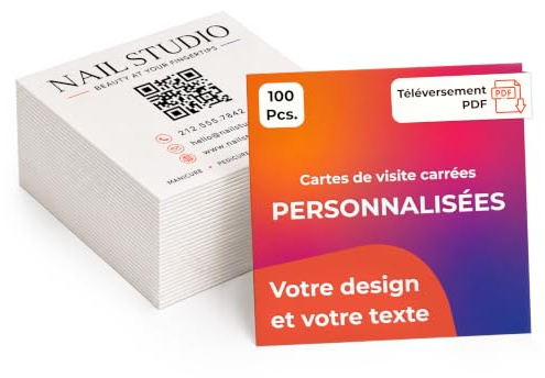 Cartes de visite personnalisées, logo ou texte, 65 × 65 mm, lot de 100 | Carton premium 324 g/m², recto verso, finition mate, idéal pour le réseautage, les marques et les étiquettes