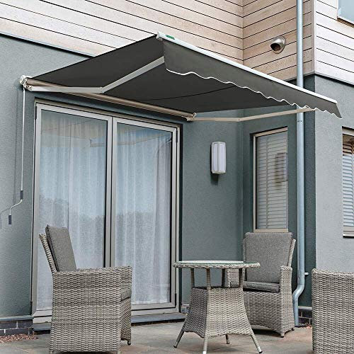 Primrose 3.0m x 2.5m Manual Awning Half Cassette DIY Patio Awning Gazebo Canopy Waterproof UV Protection Complete with Fittings and Winder Handle (Charcoal)