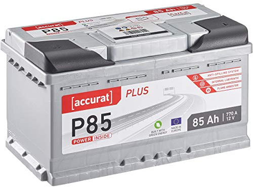 Accurat Plus P85 Autobatterie 12V 85Ah 770A KFZ PKW Starterbatterie | Wartungsfrei, Sicherheit, für Leistungsstarke Fahrzeuge, Längere Lebensdauer, Wohnmobil Camper
