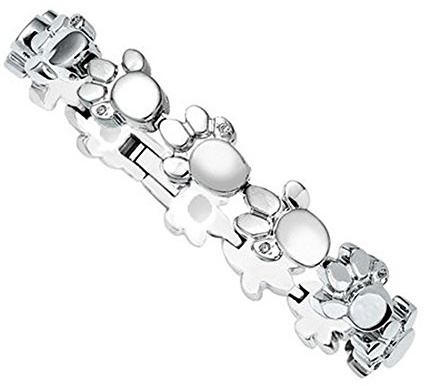 Tatzen Tierpfote Edelstahl Magnet Armband Magnetix Design Pfote Hund Katze hochpräzise Kristalle Energetix 4you 2153 CNC Silber L - XL