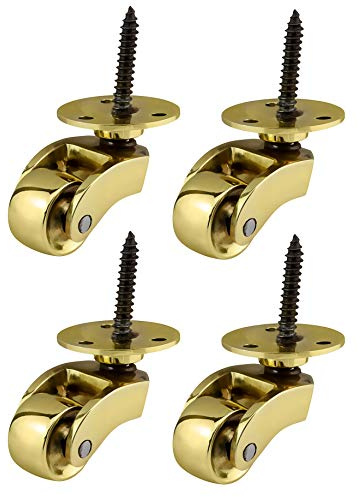 Hochwertige Rollen aus massivem Messing mit 22 mm Rädern, massives Messing, Antik-Vintage-Stil, Schraubbefestigung, poliertes Messing, 4 Stück