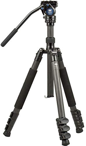 SIRUI ET-2204 Professionelles Reisestativ aus Kohlefaser mit VA-5 Fluid-Videokopf, 4 Abschnitte, wandelbare Mittelsäule, Flip-Locks, QR-Platte, max. 1450 mm, 3 kg Traglast