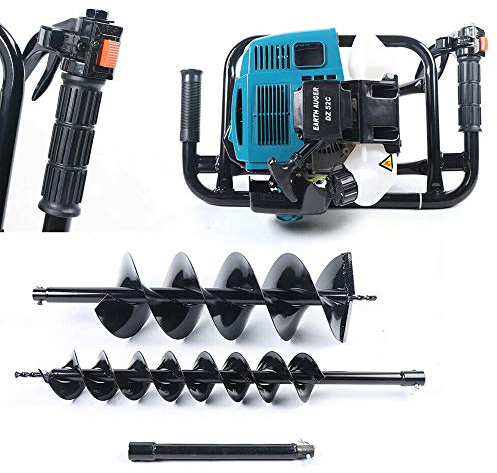 TFCFL 52CC Gas Power Earth Auger Power Engine Post Hole Digger +2 Drill Bits 4and 8 Extension Bar 12 Drill Bits Single Cylinder 2-Stroke air-Cooled (52CC Blue)