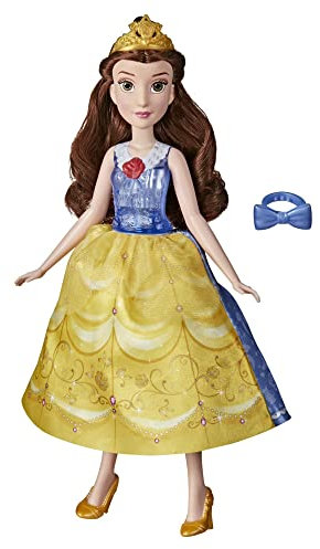 Disney Prinzessin Zauberkleid Belle, Modepuppe mit Wechselfunktion, Spielzeug für Mädchen ab 3 Jahren