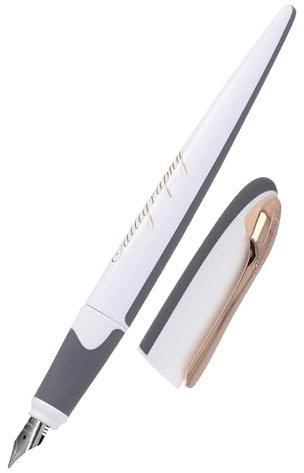 Online Kalligrafie-Füller, Schönfüller Air Weiß-Rosegold, breite Kalligraphie-Feder in Strichstärke 0,8 mm, für Standard-Tintenpatronen oder Konverter, inkl. Kombipatrone blau