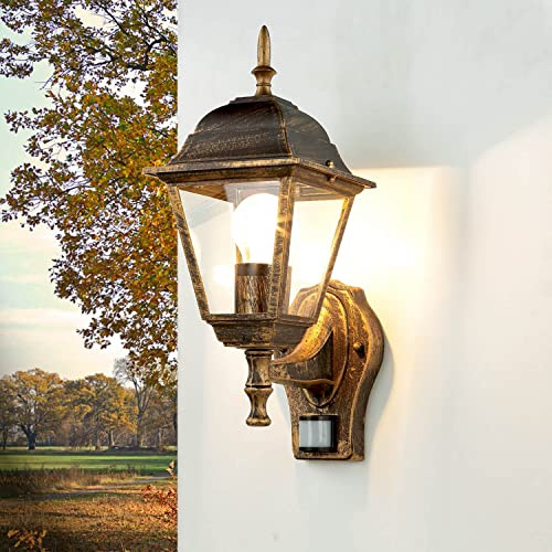Licht-Erlebnisse Applique murale extérieure avec détecteur de mouvement verre aluminium en noir cuivre IP44 jardin B:15 cm E27 lanterne murale nostalgique TIROL