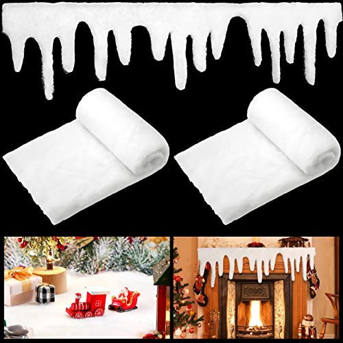 Xinnun 4 Pieces Christmas Icicle Garland Borders and 2 Pieces Winter Snow Blanket Trim Fabric Icicle Fringe Roof Decoration White Fluffy Fabric Fake Snow Blanket for Christmas Holiday Winter Decor