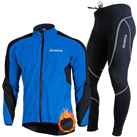 HOMTOL Herren Langarm Radjacke set Winter Thermal wasserdicht Winddicht Atmungsaktiv Fahrradjacke und Radhose mit Sitzpolster Fahrradbekleidung Set Radsportanzüge trikot set mit Thermofleecefutter