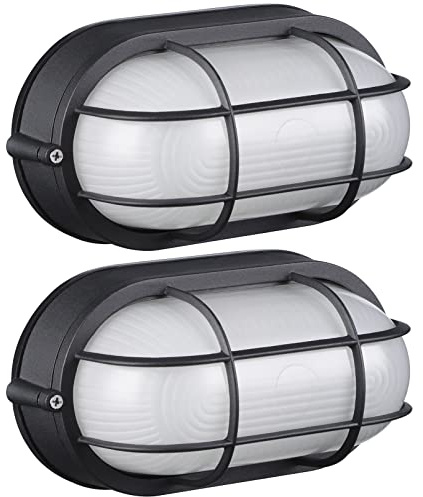 LEONLITE 8.5'' Bulkhead Light Fixture, Nautical Outdoor Lighting, Oval Bulkhead Wall Light, ETL & UL Listed, E26 Base, Wall & Ceiling Mount, Aluminum with Frosted Glass, Match with 40W Bulb, Pack of 2