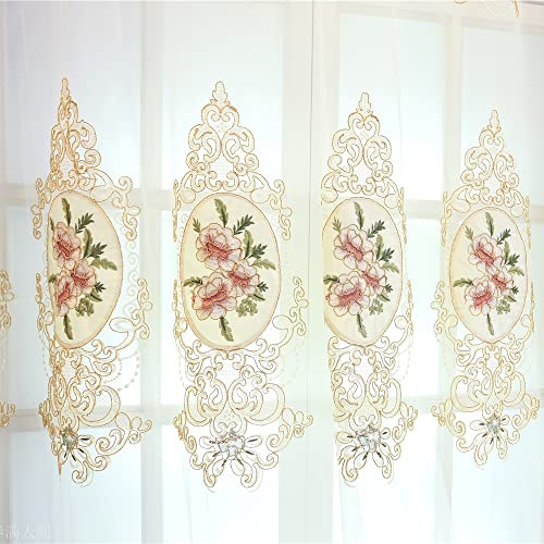 SLOW SOUL Set of 2 Panels Classical Embroidered Flower Sheer Curtains for Living Room Bedroom Dining Room Curtains & Drapes High-end Curtain with Rod Pocket Beige Tulle 49W X 96L inch
