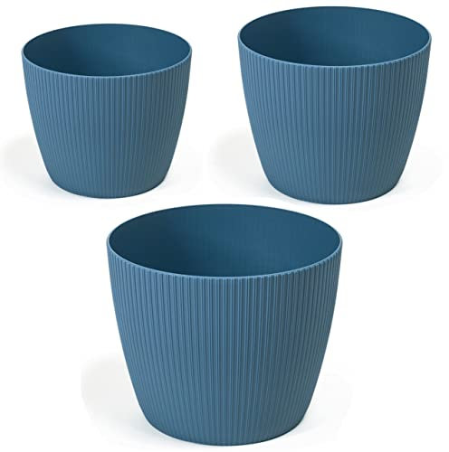 Macetero redondo con estructura decorativa (set 3: M + L + XL), color azul