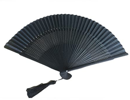 ZZTWER Handfächer faltbarChinesischer Spitzen-Fächer aus Bambus, schwarz, klein, uralt, tragbar und faltbar für Frauen im SommerChinesische Fans