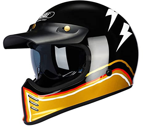 Casco Moto Integrale Casco Vintage Scooter Caschi Motorino Integrali Off-Road Caschi Con Visiera, Omologato ECE Vintage Casco Integrale Da Moto Adatto A Uomini Donne Adulti G,XL
