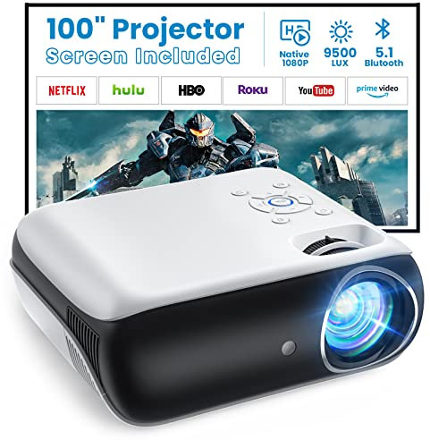 Native 1080P Proiettore Bluetooth, Portatile 9500L Videoproiettore Home Cinema Multimediale con 100 schermo per iOS/Android/Laptop/TV Box/PS4