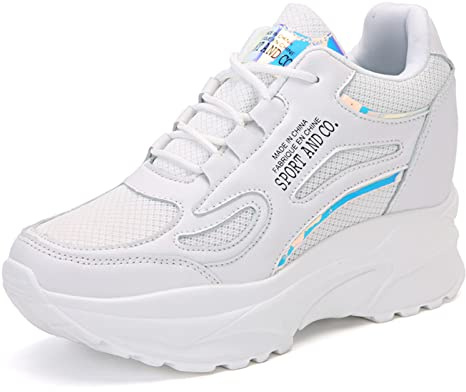 AONEGOLD Baskets Femme Compensées Chaussure de Sport Gym Fitness Plateforme Mode Léger Sneakers Outdoor Casual Chaussures Respirant Basket a Talon Compensé 7.5CM(Blanc,Taille 40)