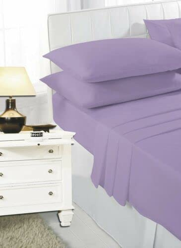 Fitted Sheet | Luxury Easy Care Polycotton Bed Sheet | Mattress Cover Non Iron, soft fabric, 26 Colours (Lilac pilowcas)