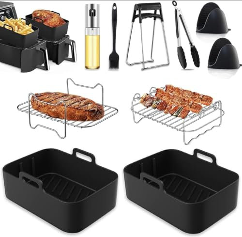 Air Fryer Accessories, 14 PCS Ninja Air Fryer Accessories Set for Ninjas AF300UK AF400UK- Ninja Air Fryer Silicone Liner, Air Fryer Rack, Oil Brush and Kitchen Tong, Oil Spray Bottle (Black)