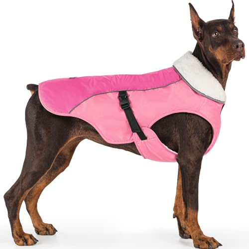 EMUST Hundemantel, Winddichte Hundebekleidung für kaltes Wetter, Reflektierende Wintermäntel für Hunde, Warme Welpenjacke für Kalten Winter, Neu Rosa S