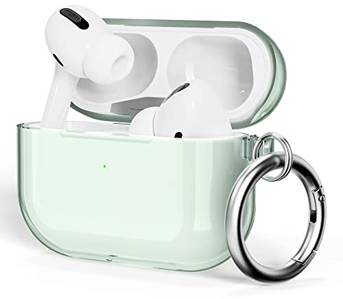 ULAK für AirPods Pro 2/1 Generation Hülle, Durchsichtig Stoßfest Hülle Dünn Schutzhülle mit Karabin Transparent Ladecase für Apple AirPods Pro 1st/2nd - Grün