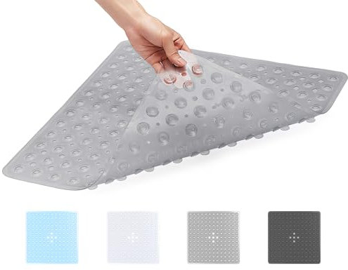 ADOV Tapis de Douche Antidérapant, 53 x 53 cm Carré Tapis de Baignoire avec Forte Ventouses et Trous de Drainage, Lavable en Machine, Séchage Rapide, Anti-moisissure, Tapis Bain Salle de Bain