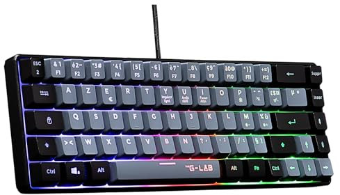 The G-Lab - Keyz Hydrogen, Clavier Gamer 60%, Semi-mécanique USB AZERTY FR, RGB Multicolore, Clavier Gamer Silencieux, Format Compact TKL- Pc/ps4/ Ps5 - New - Gris et Noir
