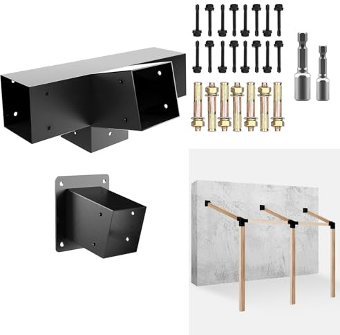 Pergola Slanted Roof Bracket kit,3-Way 15-Degree Right Angle Corner Bracket with Wall Mount Post Base for 4x4 (Actual:3.5“x3.5) Lumber for Pergolas/Gazebos,Porchs - 2Pack…