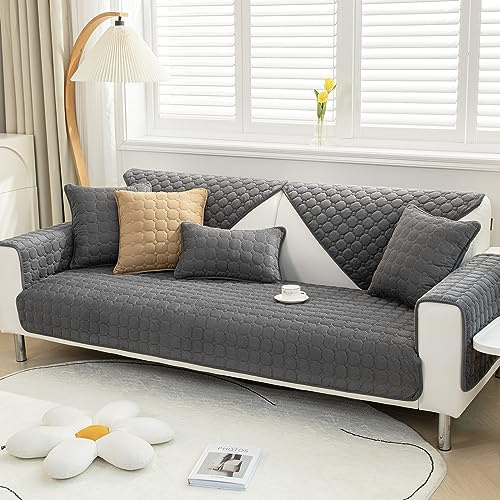 Dicker Sofabezug für 1-, 2-, 3-Sitzer, universal, rutschfester Ecksofabezug, L-Form, weicher Cord-Sofa-Schonbezüge, Möbelschutz für Wohnzimmer (dunkelgrau, 90 x 160 cm, 1 Stück verkauft)