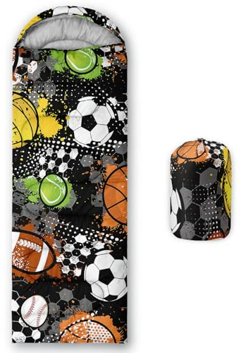 HOSIMA Saco de dormir con balón de baloncesto de fútbol para climas fríos para adultos, niñas y niños, impermeable, para hombre, cálido, camping, senderismo, al aire libre, viajes, caza, saco de