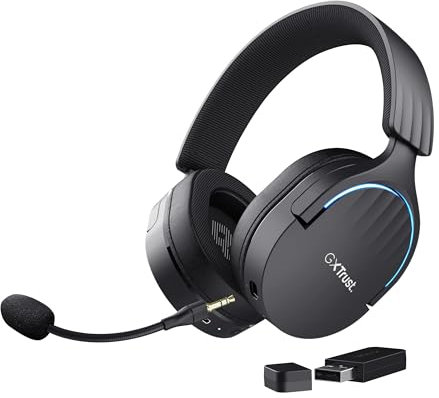 Trust Gaming GXT 491 Fayzo Wireless Gaming Headset Bluetooth + 2.4 GHz Dual Connection, 7.1 Surround Sound, 22hr Battery, RGB Over Ear Wireless Headphones with Microphone PC PS5 PS4 Switch - Black
